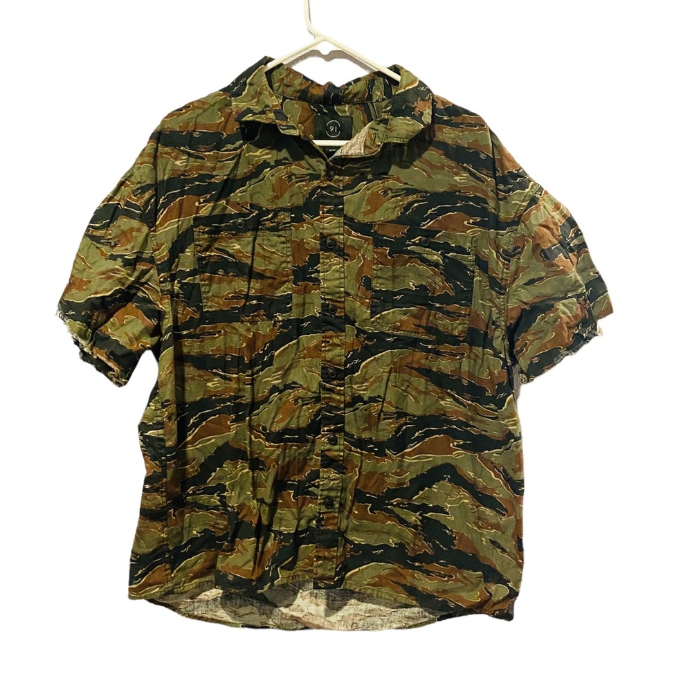 Camo Cut off Sleeve Button Down RARE 1991 COTTON On